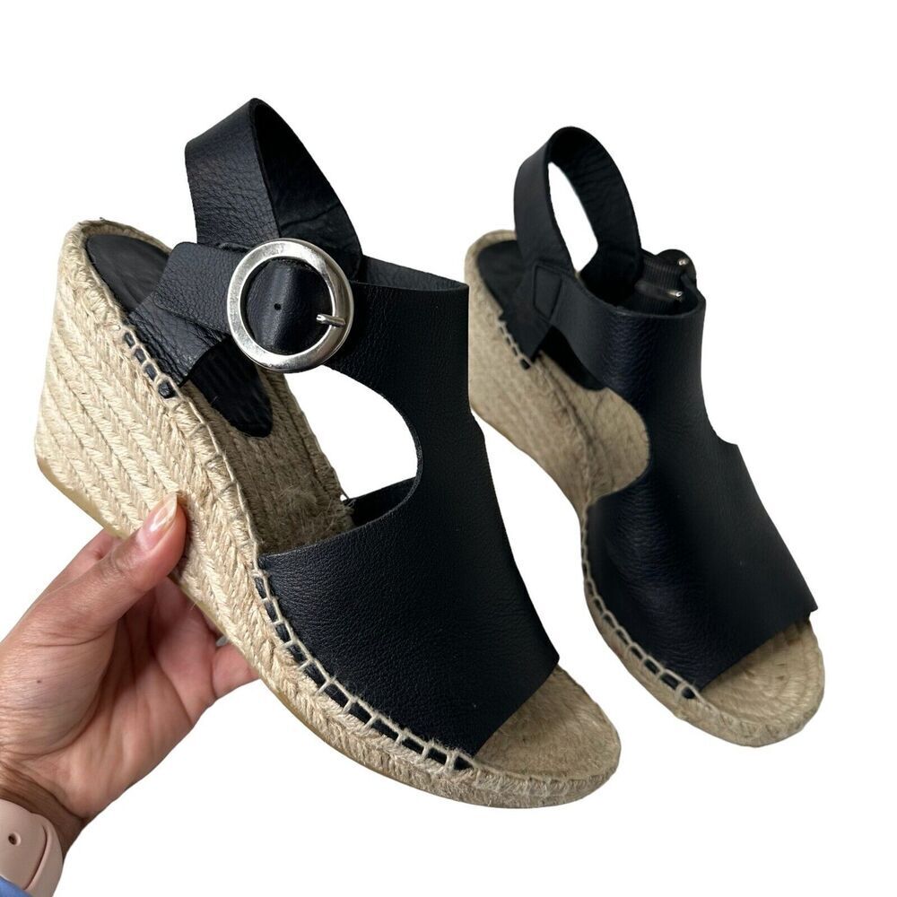 Via Spiga Nolan Black Leather Espadrille Wedge Sandal Women's Sz 8M $249MSRP